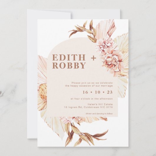 Modern Boho Floral Blush Arch Wedding Uitnodiging (Voorkant)