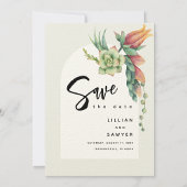 Modern Boho Floral Botanical Succulent Ecru Felt Save The Date