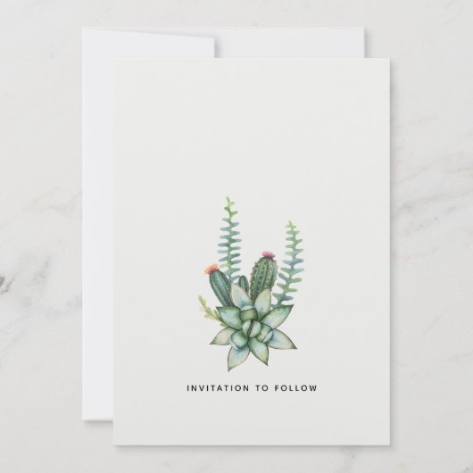 Modern Boho Floral Botanical Succulent Ecru Felt Save The Date (Achterkant)