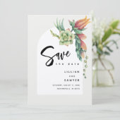 Modern Boho Floral Botanical Succulent Ecru Felt Save The Date (Staand voorkant)
