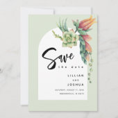 Modern Boho Floral Botanical Succulent Greenery Save The Date (Voorkant)