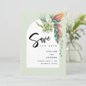 Modern Boho Floral Botanical Succulent Greenery Save The Date (Staand voorkant)