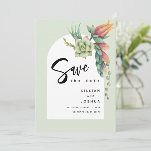 Modern Boho Floral Botanical Succulent Greenery Save The Date (Staand voorkant)