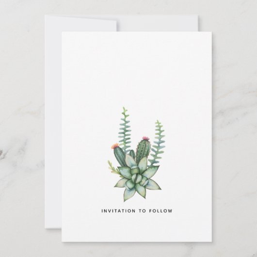 Modern Boho Floral Botanical Succulent Greenery Save The Date (Achterkant)
