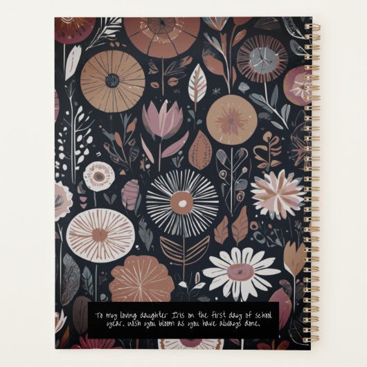 Modern Boho Floral Design in Navy en Peach Planner (Achterkant)