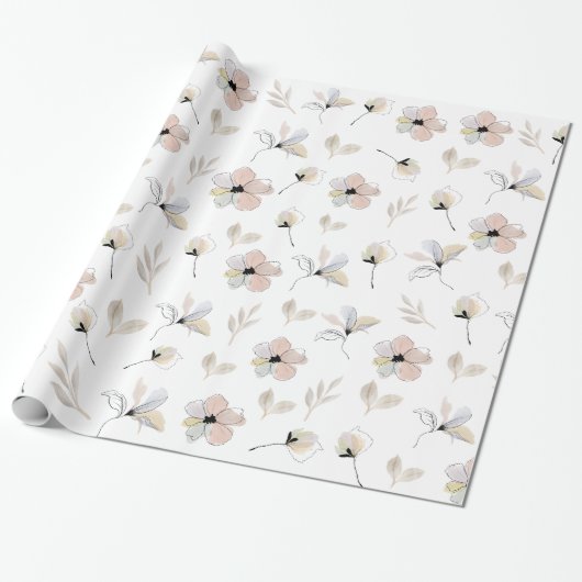 Modern Boho Floral Design Wrapping papier (Uitgerold)