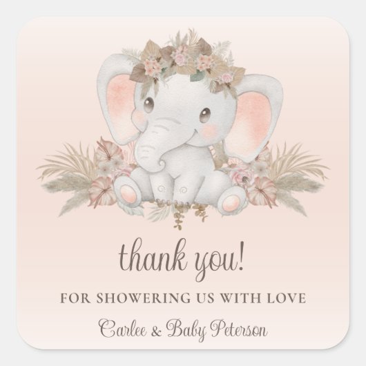 Modern Boho Floral Elephant Baby shower Sticker (Voorkant)