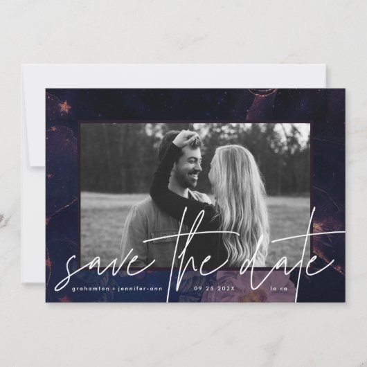 Modern Boho Floral Fantasy Dark Herfst Paars Save The Date (Voorkant)