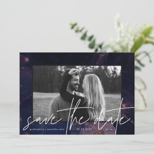 Modern Boho Floral Fantasy Dark Herfst Paars Save The Date (Staand voorkant)