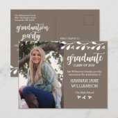 Modern Boho Floral Foto Afstuderen Uitnodiging Briefkaart (Voorkant / Achterkant)