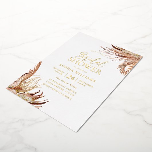 Modern Boho Floral Leaf Bohemian Vrijgezellenfeest Folie Uitnodiging (Gedraaid)