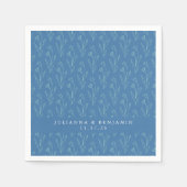 Modern Boho Floral Line Art Blue Custom Wedding Servet (Voorkant)