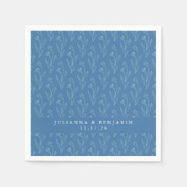 Modern Boho Floral Line Art Blue Custom Wedding Servet