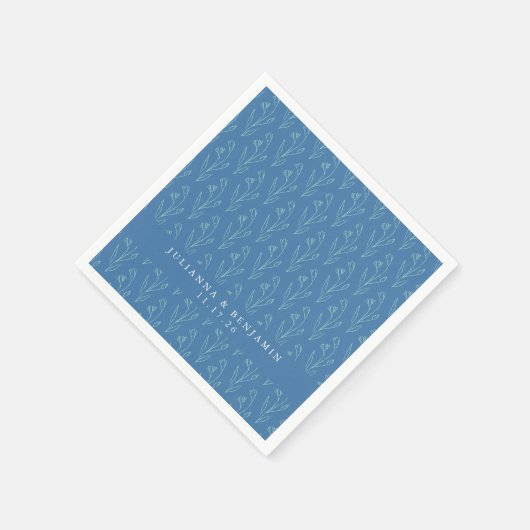 Modern Boho Floral Line Art Blue Custom Wedding Servet (Hoek)