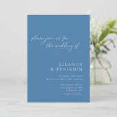 Modern Boho Floral Line Art Blue Script Wedding Kaart (Staand voorkant)
