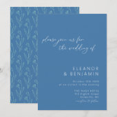 Modern Boho Floral Line Art Blue Script Wedding Kaart (Voorkant / Achterkant)