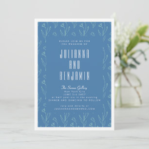 Modern Boho Floral Line Art tekenend Blue Wedding Kaart