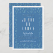 Modern Boho Floral Line Art tekenend Blue Wedding Kaart (Voorkant / Achterkant)