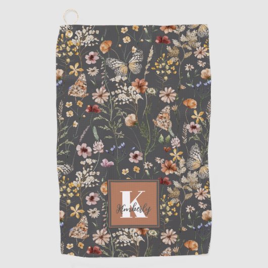 Modern Boho Floral Monogram Name Golfhanddoek (Voorkant)