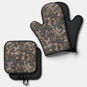 Modern Boho Floral Monogram Name Ovenwant & Pannenlap Set (Voorkant / Achterkant)