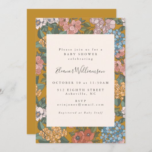 Modern Boho Floral Mustard Yellow Baby shower Kaart (Voorkant / Achterkant)