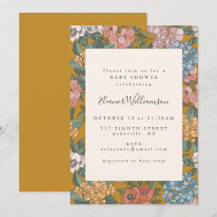 Modern Boho Floral Mustard Yellow Baby shower Kaart