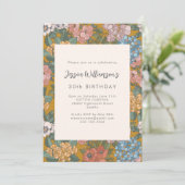 Modern Boho Floral Mustard Yellow Birthday Party Kaart (Staand voorkant)