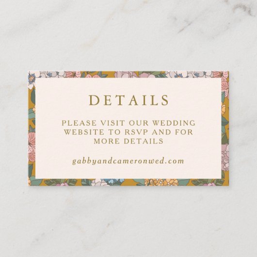 Modern Boho Floral Mustard Yellow Wedding Website Informatiekaartje (Voorkant)