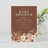 Modern Boho Floral Neutral Baby Shower Kaart (Staand voorkant)