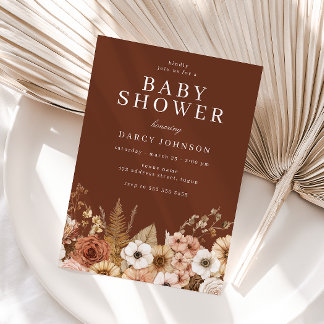 Modern Boho Floral Neutral Baby Shower Kaart