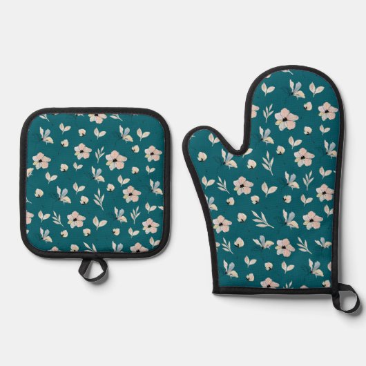 Modern Boho Floral Ovenwant & Pannenlap Set (Voorkant)