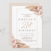 Modern Boho Floral Pampas Grass 21st Birthday Kaart (Voorkant / Achterkant)
