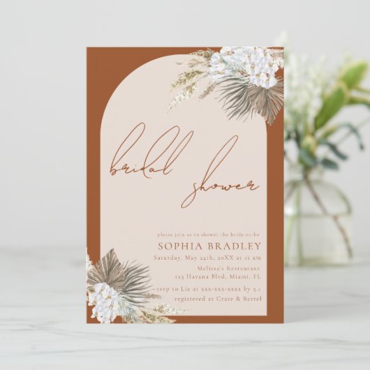 Modern Boho Floral Pampas Grass Vrijgezellenfeest Kaart (Staand voorkant)