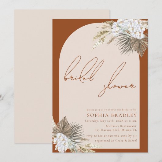 Modern Boho Floral Pampas Grass Vrijgezellenfeest Kaart (Voorkant / Achterkant)