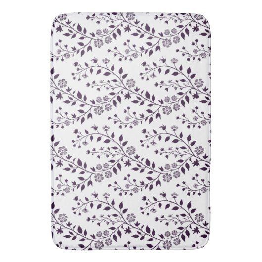Modern Boho Floral Pattern Plum White Badmat (Voorkant Verticaal)