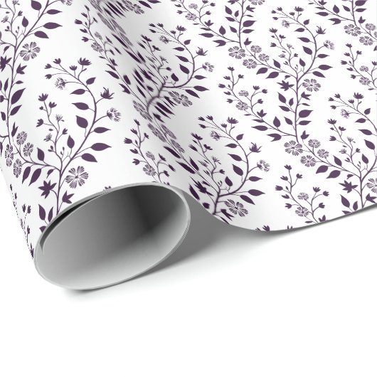 Modern Boho Floral Pattern Plum White Cadeaupapier (Rol Hoek)