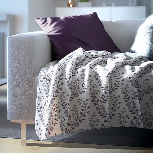 Modern Boho Floral Pattern Plum White Fleece Deken