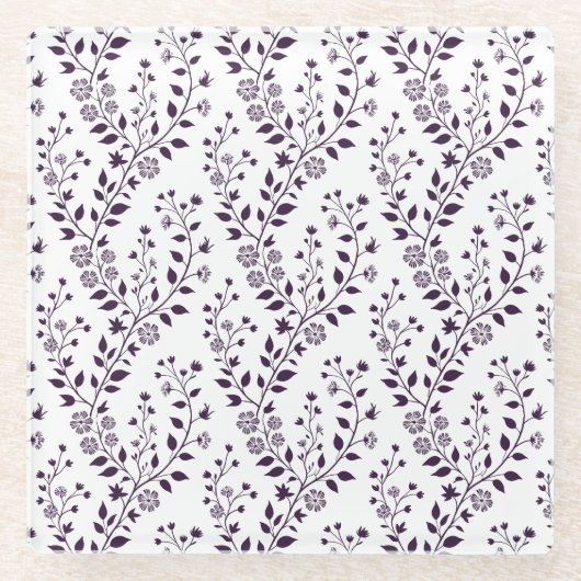 Modern Boho Floral Pattern Plum White Glazen Onderzetter (Voorkant)