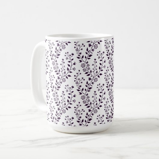 Modern Boho Floral Pattern Plum White Koffiemok (Voorkant links)