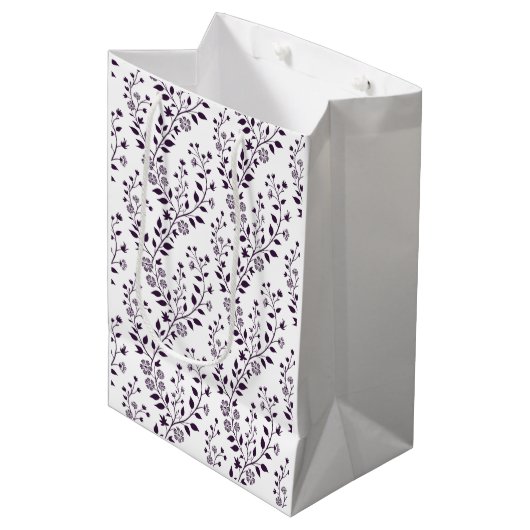 Modern Boho Floral Pattern Plum White Medium Cadeauzakje (Voorkant Gekanteld)