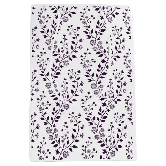 Modern Boho Floral Pattern Plum White Medium Cadeauzakje (Voorkant)
