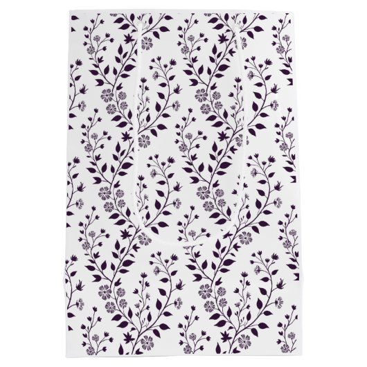 Modern Boho Floral Pattern Plum White Medium Cadeauzakje (Achterkant)