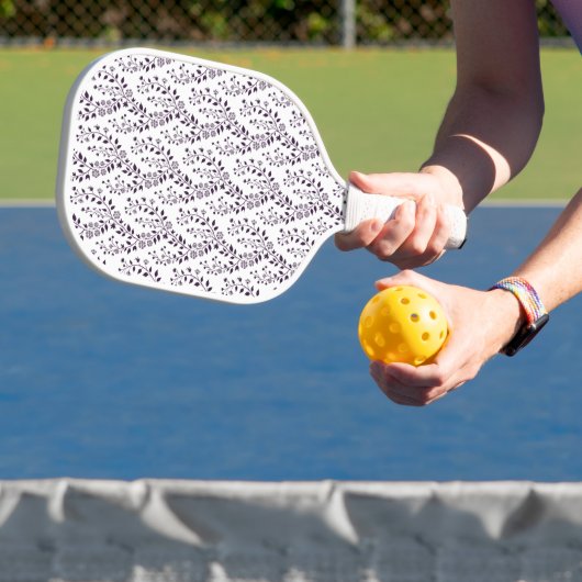 Modern Boho Floral Pattern Plum White Pickleball Paddle (Insitu)