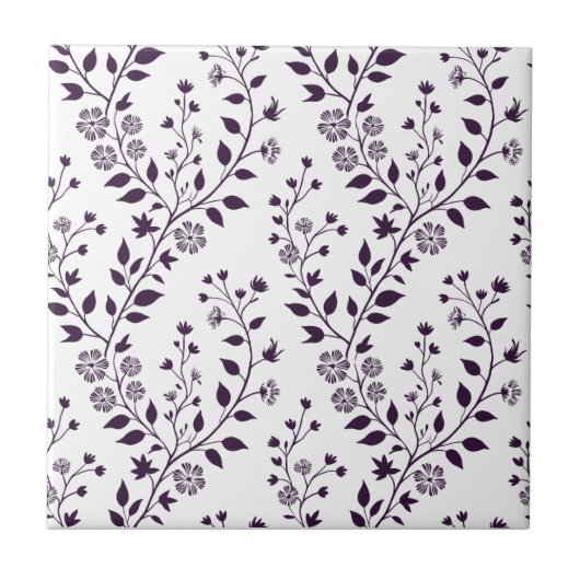 Modern Boho Floral Pattern Plum White Tegeltje (Voorkant)