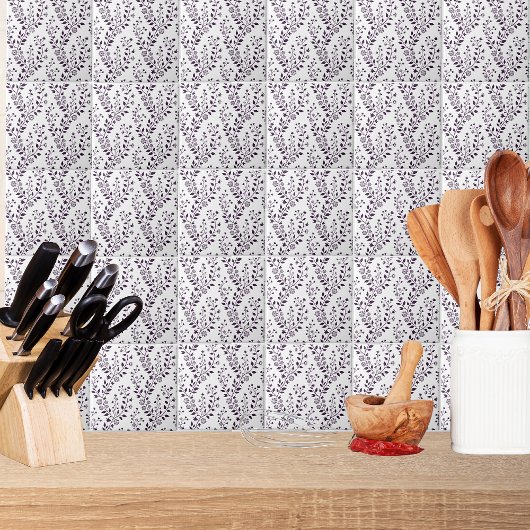 Modern Boho Floral Pattern Plum White Tegeltje