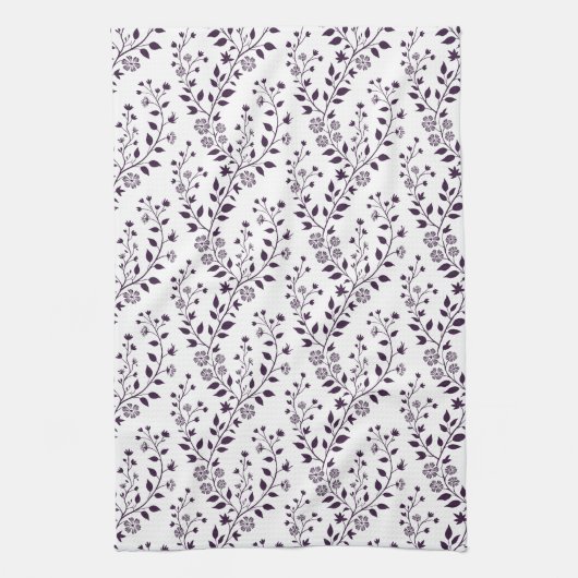 Modern Boho Floral Pattern Plum White Theedoek (Verticaal)