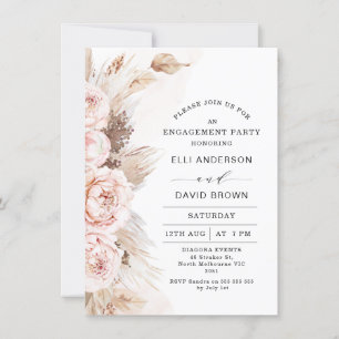 Modern Boho Floral Peonies Pampas Grass Verloving Kaart