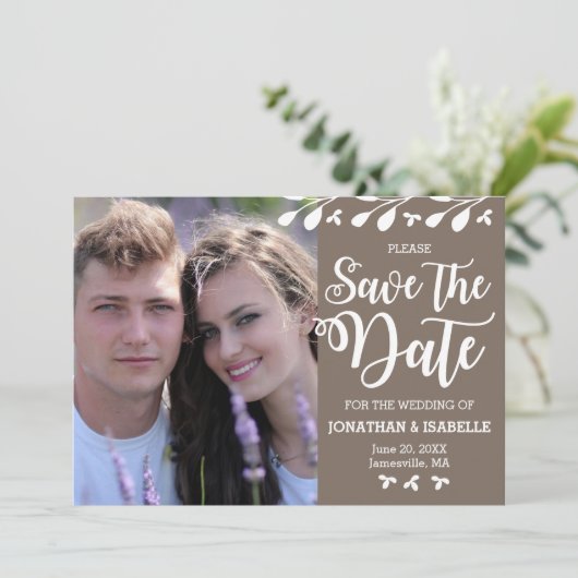 Modern Boho Floral Photo Save the Date Kaart (Staand voorkant)