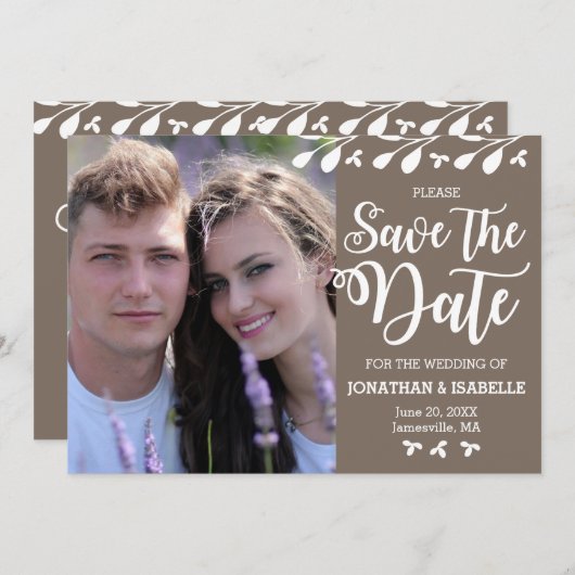 Modern Boho Floral Photo Save the Date Kaart (Voorkant / Achterkant)