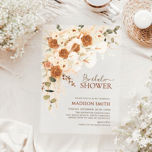 Modern Boho Floral QR Code Vrijgezellenfeest Acryl Uitnodigingen